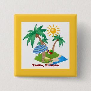 Tampa, Florida, palm trees and sunshine 2 Inch Square Button