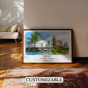 Tampa Florida Poster, Watercolor, Custom Poster
