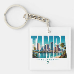 Tampa Florida Skyline City Name Coastal Travel Keychain