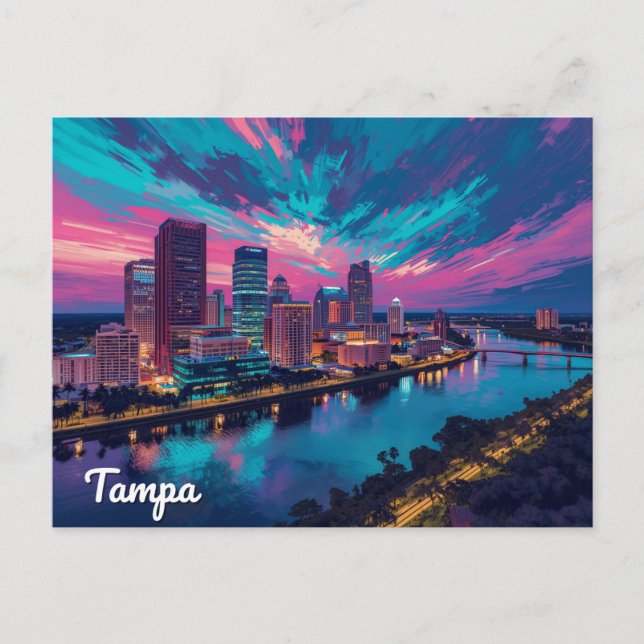 Tampa Florida Skyline Night Art Postcard (Front)