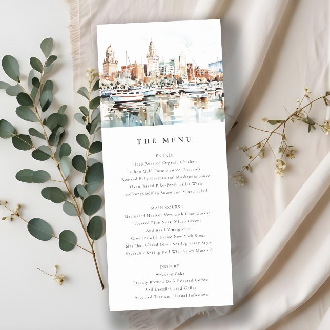 Tampa Florida Skyline Watercolor Wedding Menu Card (Creator Uploaded)