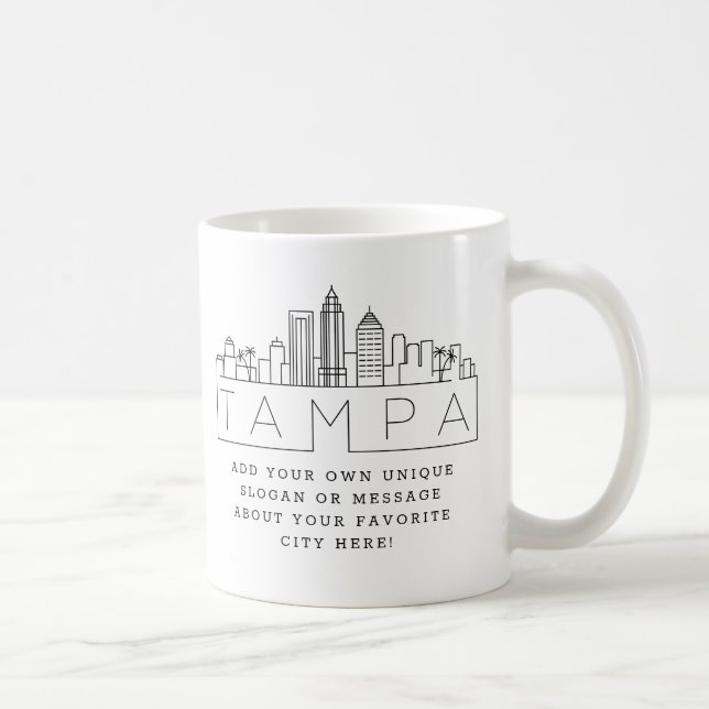 Tampa, Florida Stylized Skyline | Custom Slogan Coffee Mug (Right)