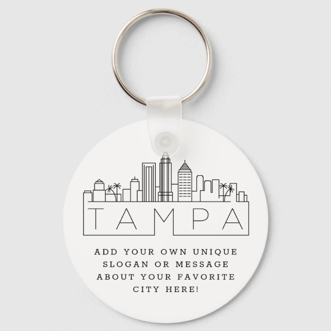 Tampa, Florida Stylized Skyline | Custom Slogan Keychain (Front)