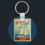 Tampa Keychain Sailboat Vintage Travel Florida<br><div class="desc">This Greetings From Tampa Florida vintage travel nautical design features a boat sailing on the water with seagulls and a blue sky filled with gorgeous puffy white clouds.</div>