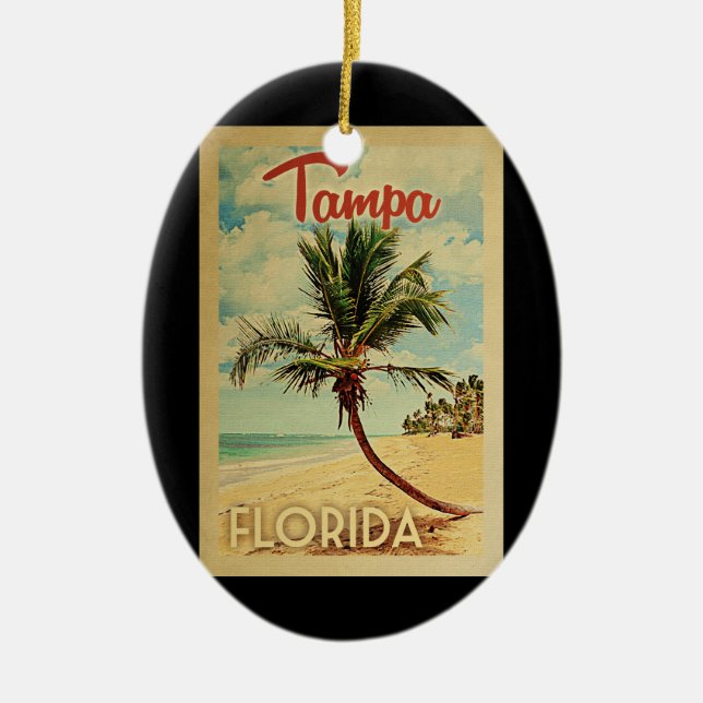 Tampa Palm Tree Vintage Travel Ceramic Ornament (Front)