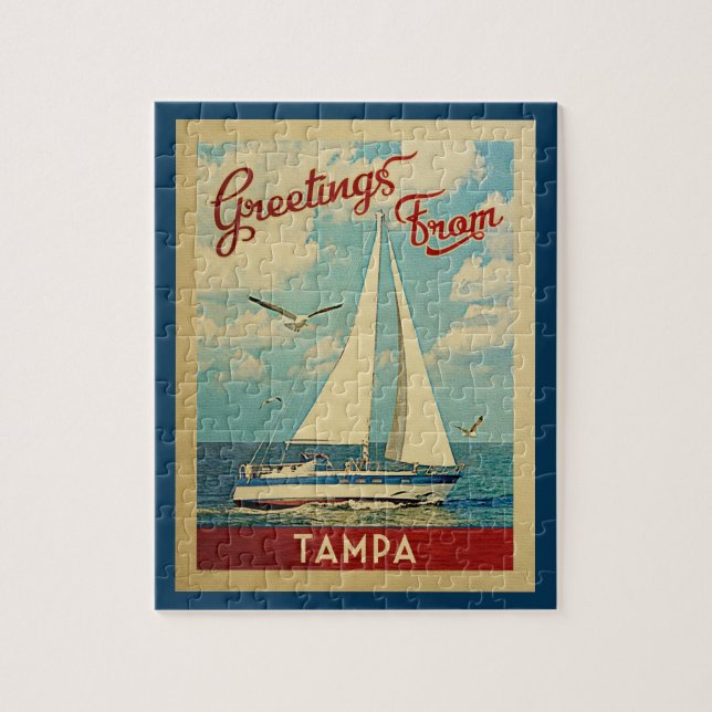 Tampa Sailboat Vintage Travel Florida Jigsaw Puzzle (Vertical)