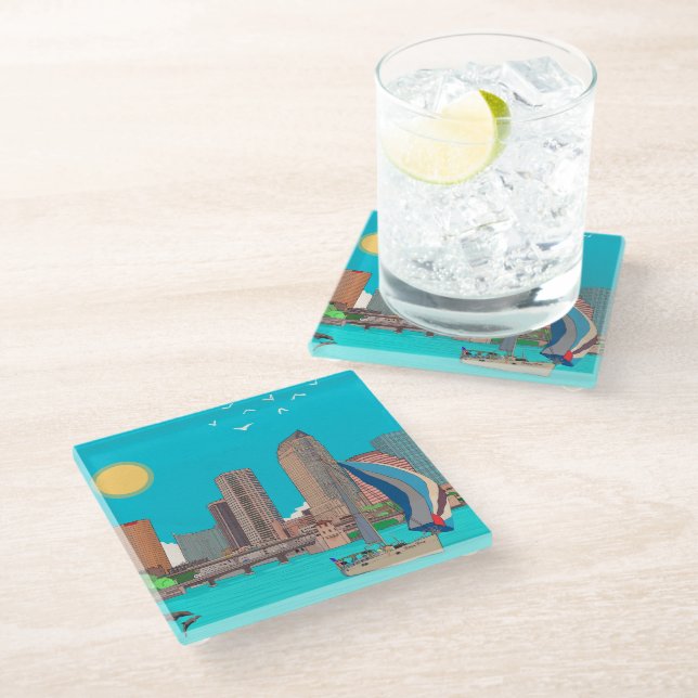 Tampa Skyline Florida USA Glass Coaster (Angled)