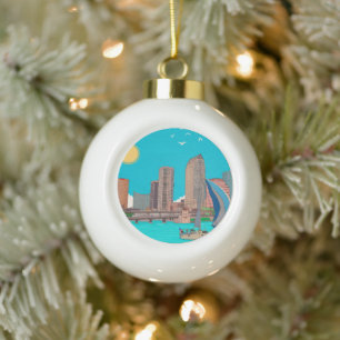 Tampa Skyline Spring Break 23 Florida USA Whimsica Ceramic Ball Christmas Ornament
