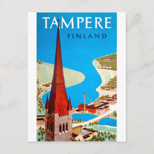 Tampere, city and bay, Finland, vintage travel Postcard