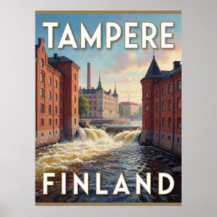 Tampere Finland Tammerkoski Rapids Travel Scene Poster