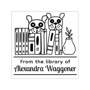 Tampon Auto-encreur 2 Chiens se cachant derrière des livres "de la bib