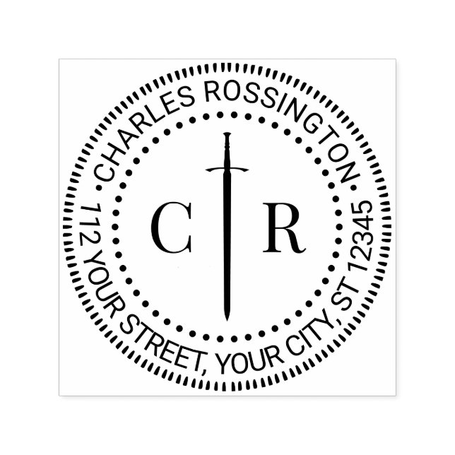 Tampon Auto-encreur 2 Monogramme initial Nom de l'épée celtique Adress (Design)