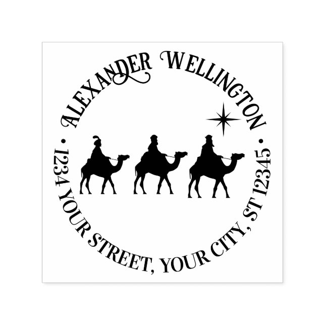 Tampon Auto-encreur 3 Magi Wisemen Kings, Star Round Nom Adresse (Design)