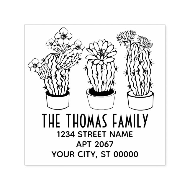 Tampon Auto-encreur 3 Rustic Cactus Plantes Nom Adresse de retour (Design)