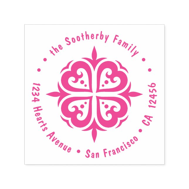 Tampon Auto-encreur 4 Hearts Circle Round Family - Adresse de retour (Design)