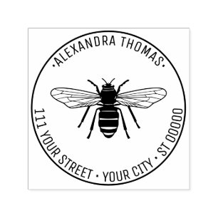Tampon Auto-encreur Abeille Vintage stylisée #3 Nom Adresse de retour