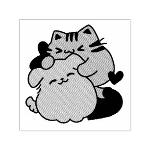 Tampon Auto-encreur Adorable chat et chien Hug - Meow & Woof Design