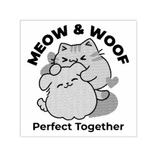Tampon Auto-encreur Adorable chat et chien Hug - Meow & Woof Design