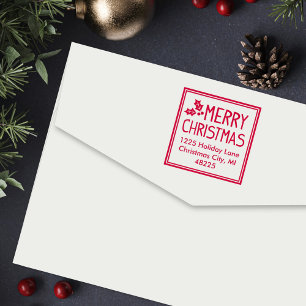 Tampon Auto-encreur Adresse classique encadrée Joyeux Noël avec houx