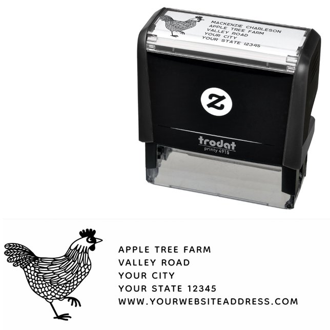 Tampon Auto-encreur Adresse de ferme de poulet Hen (Chicken Hen fresh eggs farm address self inking stamp)