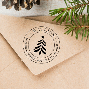Tampon Auto-encreur Adresse de retour d'arbre de Noël moderne