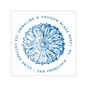 Tampon Auto-encreur Adresse de retour de fleur bleue d'anémone