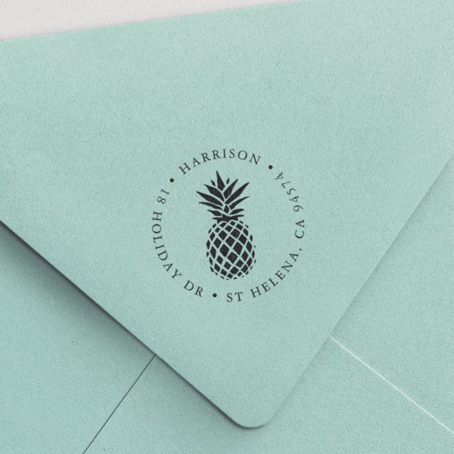 Tampon Auto-encreur Adresse de retour de la ronde d'ananas tropicale (Créateur téléchargé)