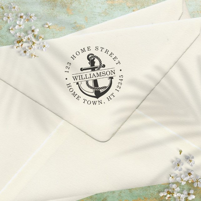 Tampon Auto-encreur Adresse de retour de l'Ancre circulaire marine (Créateur téléchargé)