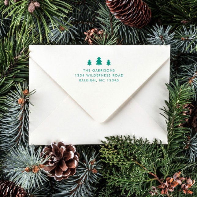 Tampon Auto-encreur Adresse de retour de l'arbre de Noël simple (A simple holiday card return address self inking stamp with christmas tree icon.)