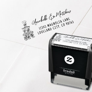 Tampon Auto-encreur Adresse de Retour de Mariage Dessinée à la Main