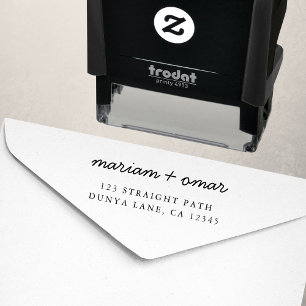 Tampon Auto-encreur Adresse de Retour de Mariage Simple Écriture Moder