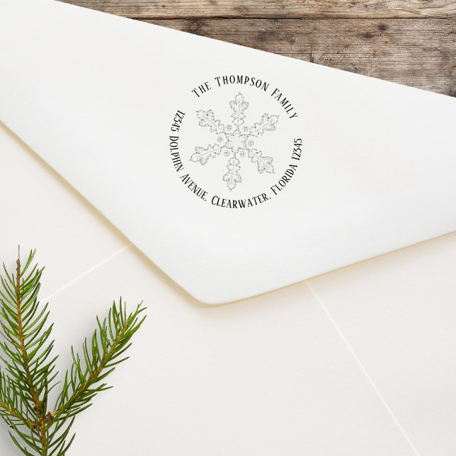 Tampon Auto-encreur Adresse de retour de Noël Flocon de neige (Custom return address self inking stamp with whimsy snowflake.)