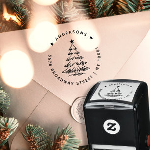 Tampon Auto-encreur Adresse de retour de sapin de Noël simple