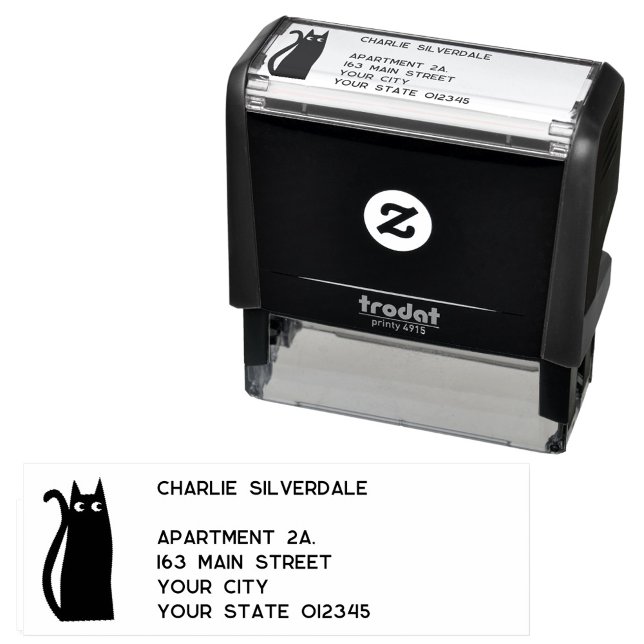Tampon Auto-encreur Adresse de retour du chat noir (Fun Black Cat return address self inking stamp)