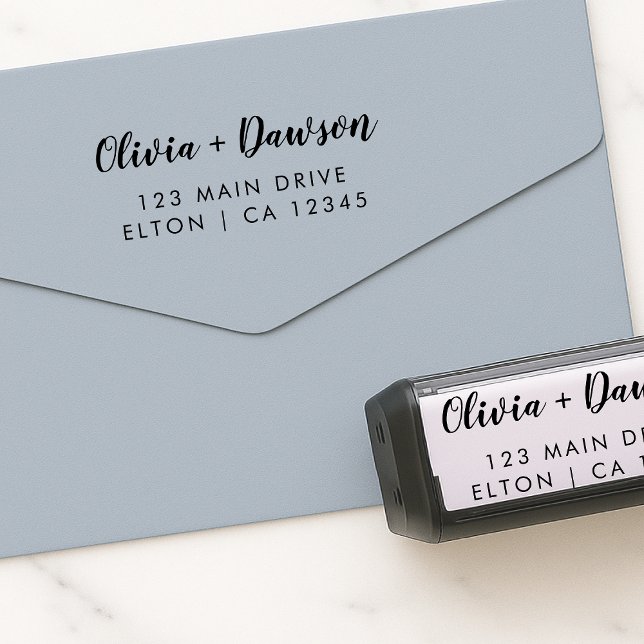 Tampon Auto-encreur Adresse de retour du mariage | Script minimaliste  (Créateur téléchargé)