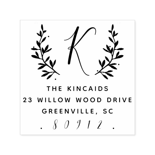 Tampon Auto-encreur Adresse de retour du monogramme de script de lauri (Design)