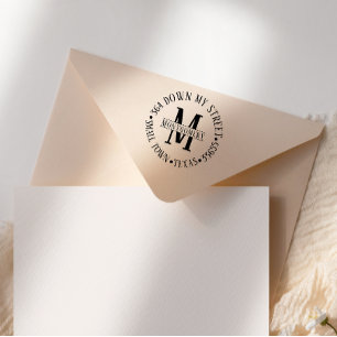 Tampon Auto-encreur Adresse de retour du monogramme rond classique