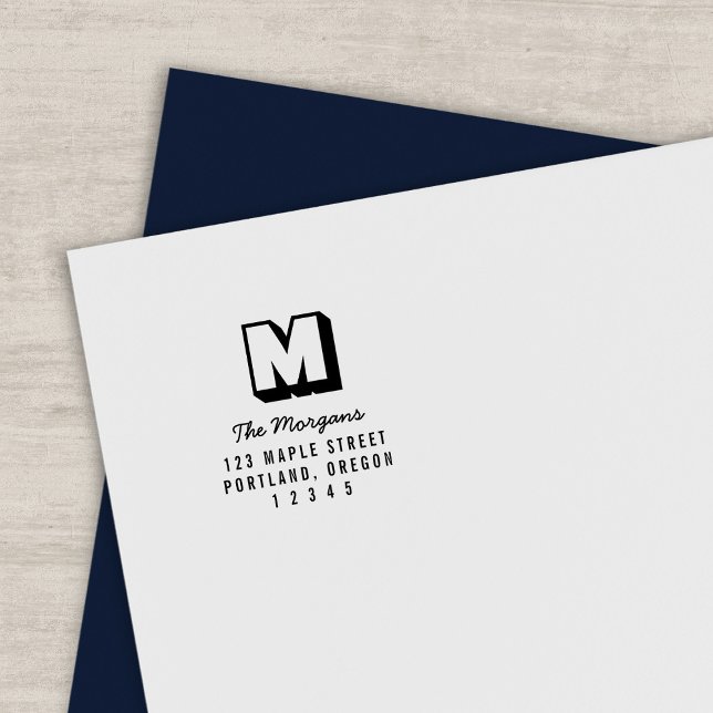 Tampon Auto-encreur Adresse de retour du nom de famille en écriture Mo (Créateur téléchargé)