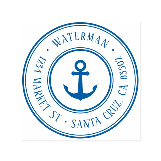 Tampon Auto-encreur Adresse de retour d'une ronde d'Ancres nautiques r (Design)