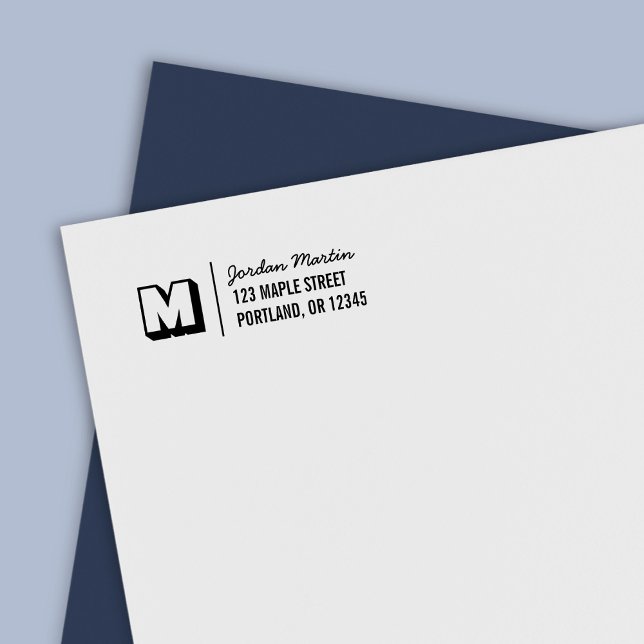 Tampon Auto-encreur Adresse de retour en monogramme et nom en écriture (Créateur téléchargé)