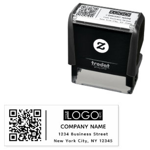 Tampon Auto-encreur Adresse de retour Entreprise Code QR Logo moderne
