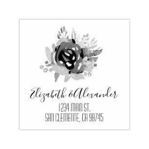 Tampon Auto-encreur Adresse de Retour Florale