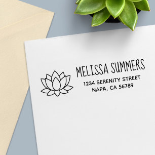 Tampon Auto-encreur Adresse de retour Lotus Flower