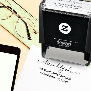 Tampon Auto-encreur Adresse de retour Nom de script chic minimaliste m