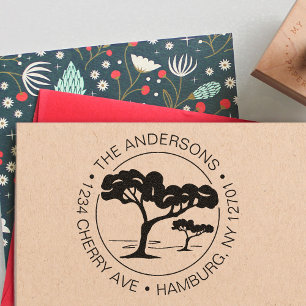 Tampon Auto-encreur Adresse de retour personnalisée Arbre de pins para