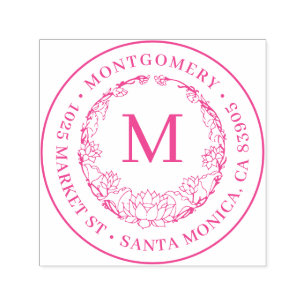 Tampon Auto-encreur Adresse de retour ronde de monogramme floral