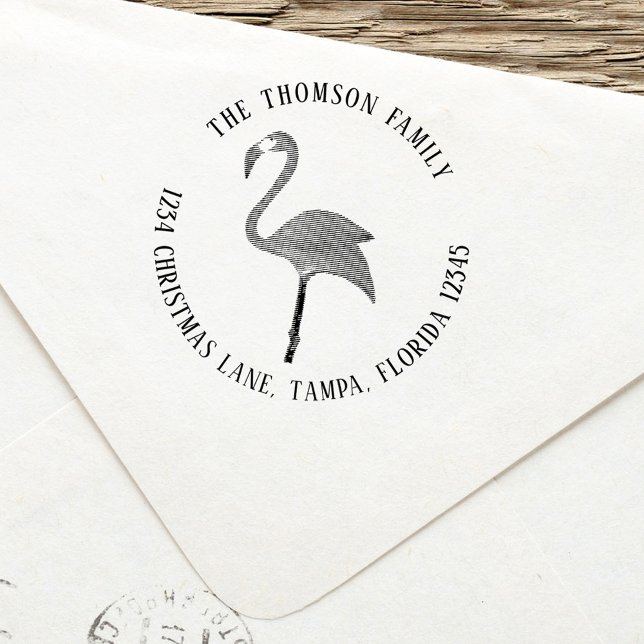 Tampon Auto-encreur Adresse de retour simple Flamant rose rose Tropica (Cute simple pink flamingo tropical bird self inking stamp. )