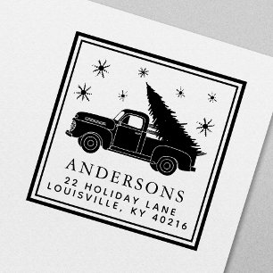 Tampon Auto-encreur Adresse de vacances d'arbre de Noël de camion vint