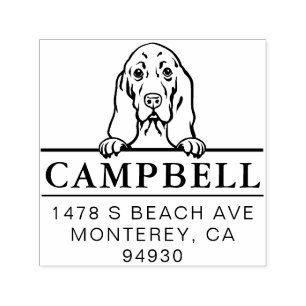 Tampon Auto-encreur Adresse personnalisée du chien de la chaîne Basset