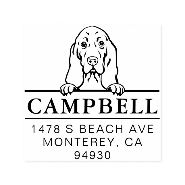 Tampon Auto-encreur Adresse personnalisée du chien de la chaîne Basset (Design)